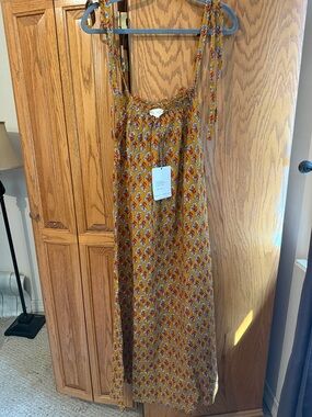 Mustard Yellow Floral Tie-Shoulder Summer Dress